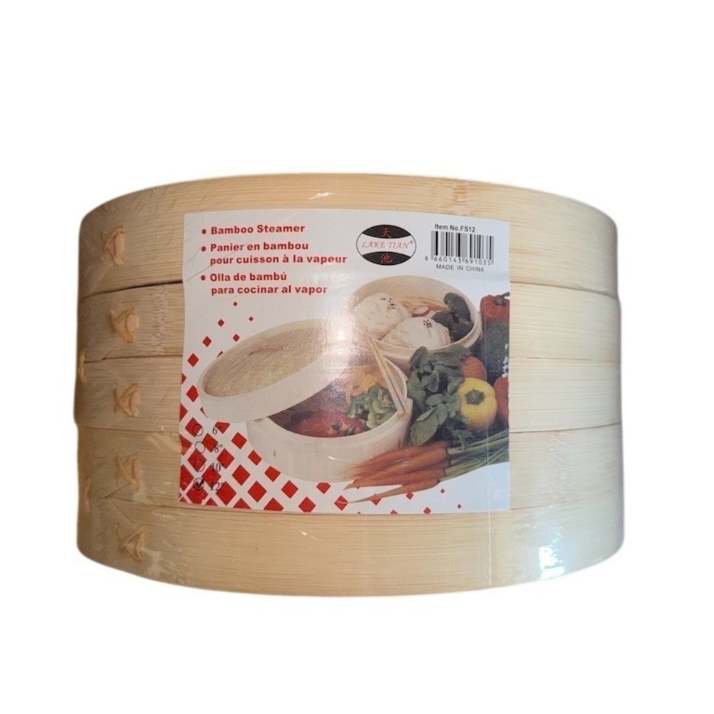 Lame Tian Bamboo Steamer Basket Set‎ w/ Lid 10 in Round Stackable Dim Sum